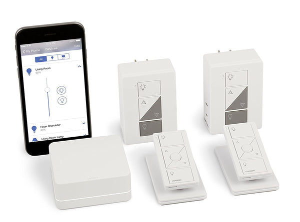 Lutron Caseta Dimmer Kit, (Includes 1 Bridge, 2 Plugs, 2 Remote Controls, and 2 Pedestals)  + Installation